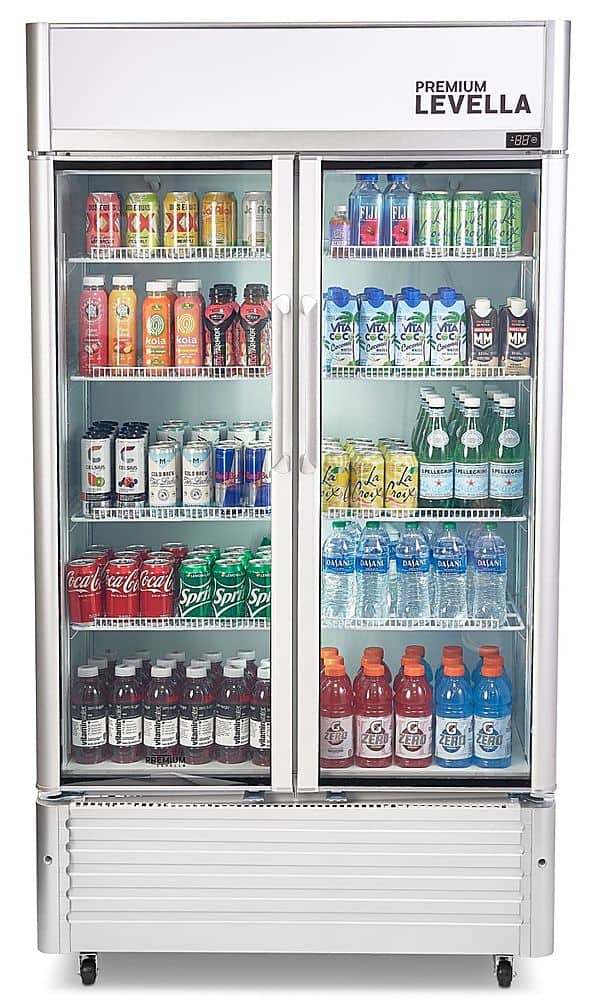 Premium Levella - 18.0 cu. ft. 2-Door Commercial Merchandiser Refrigerator Glass-Door Beverage Display Cooler - Silver - Front_Zoom