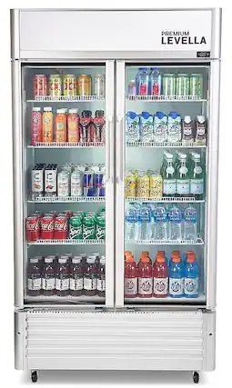 Front. Premium Levella - 18.0 cu. ft. 2-Door Commercial Merchandiser Refrigerator Glass-Door Beverage Display Cooler - Silver.