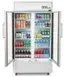 Left. Premium Levella - 18.0 cu. ft. 2-Door Commercial Merchandiser Refrigerator Glass-Door Beverage Display Cooler - Silver.