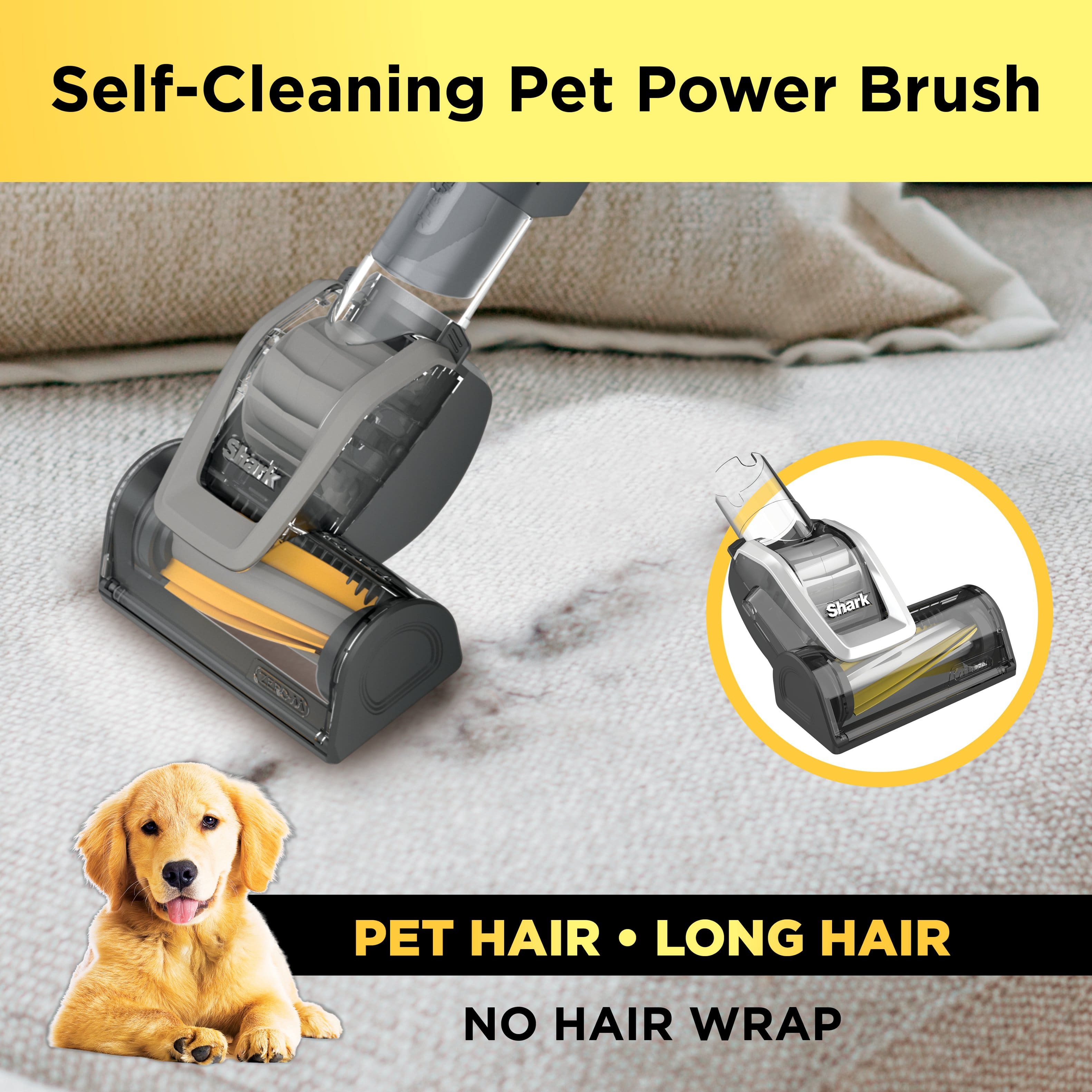 Self-Cleaning Pet Power Brush Shark Shark 2N F3 PET HAIR LONG HAIR NO HAIR WRAP