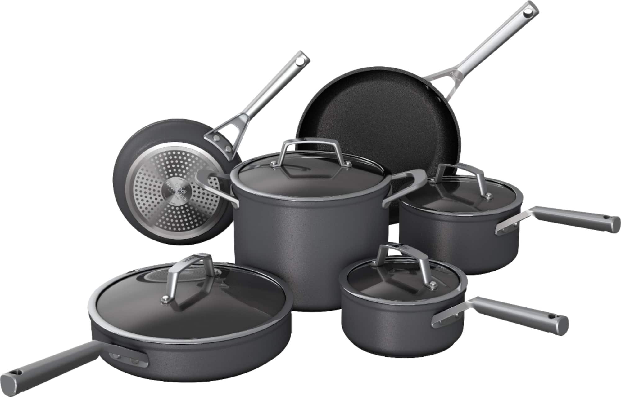 Zoom in on Angle Zoom. Ninja - Foodi NeverStick Premium Hard-Anodized 10-Piece Cookware Set - Grey.