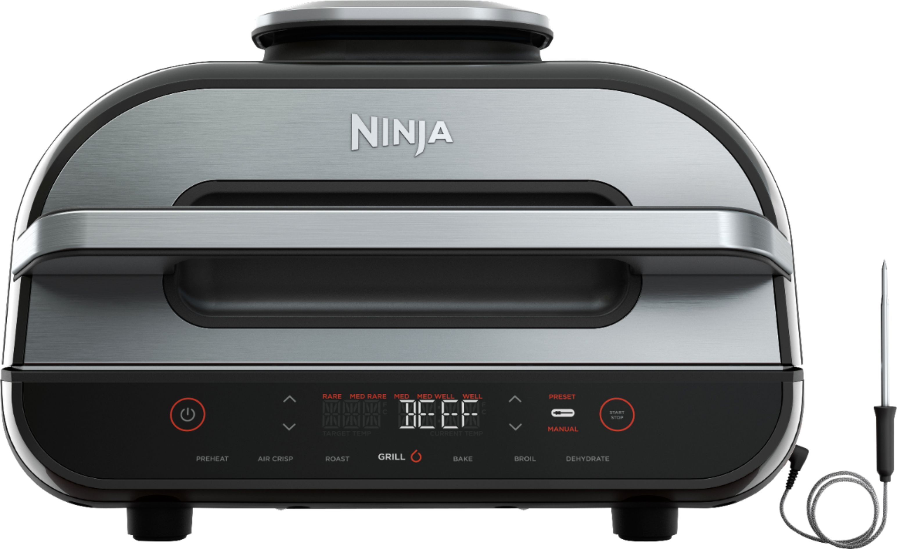 Angle View: Ninja Foodi Smart XL 6-in-1 Indoor Grill with 4-qt Air Fryer, Roast, Bake, Broil, & Dehydrate - Black