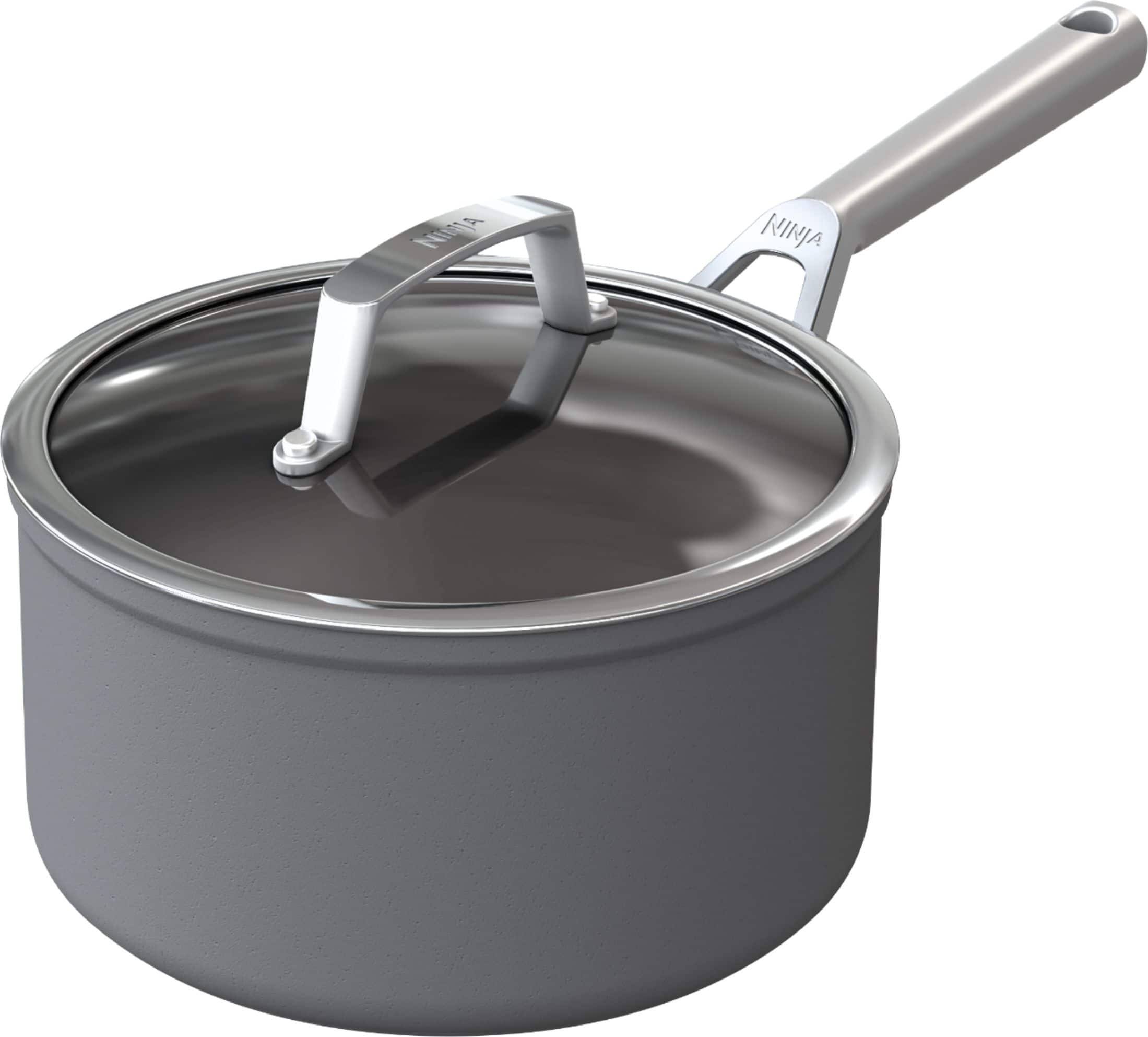 Ninja - NeverStick Premium Hard-Anodized 3 1/2-Quart Saucepan with Glass Lid - Gray - Angle_Zoom