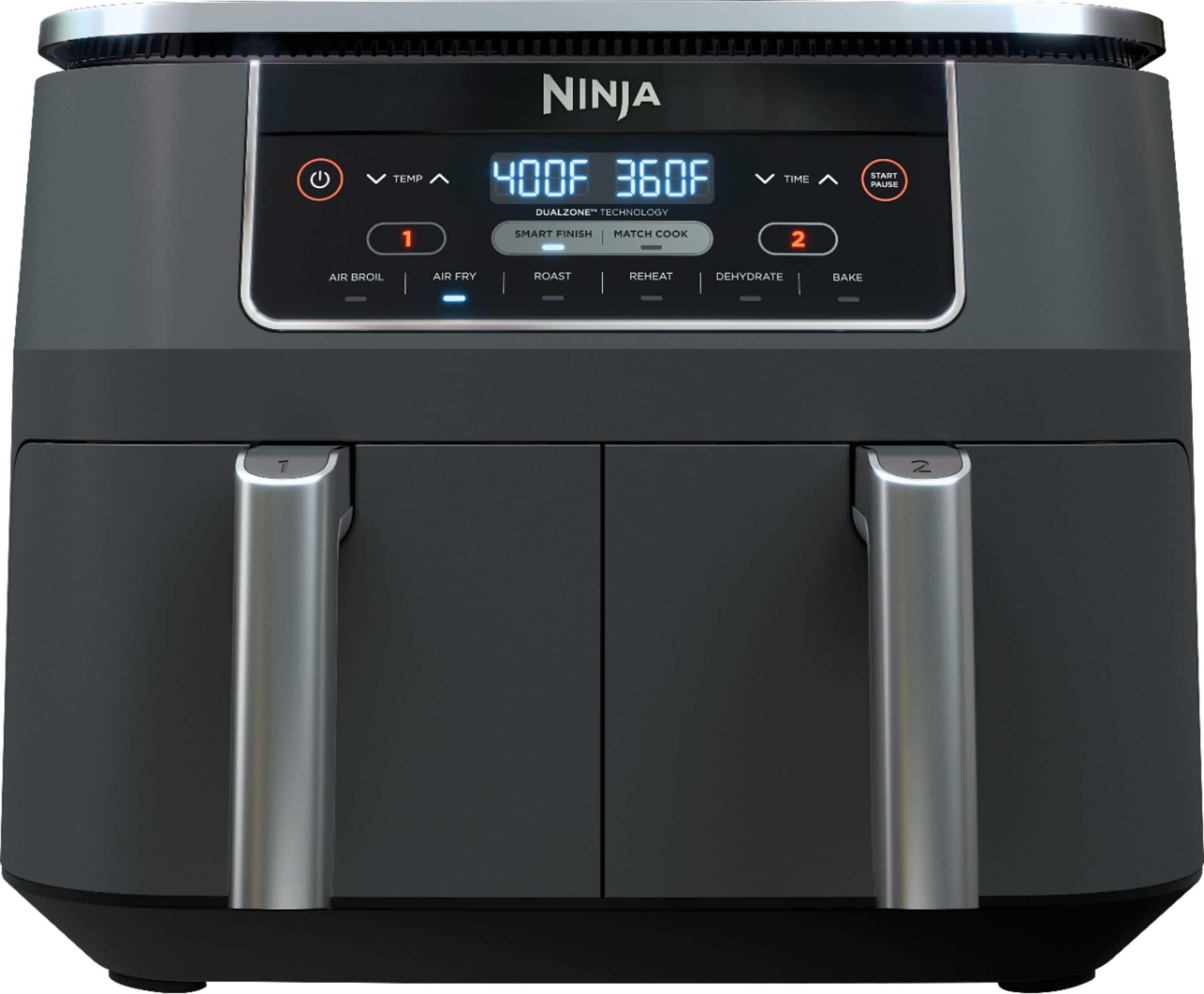 Front. Ninja - Foodi 6-in-1 8-qt. 2-Basket Air Fryer with DualZone Technology & Air Fry, Roast, Broil, Bake, Reheat & Dehydrate - Dark Gray.