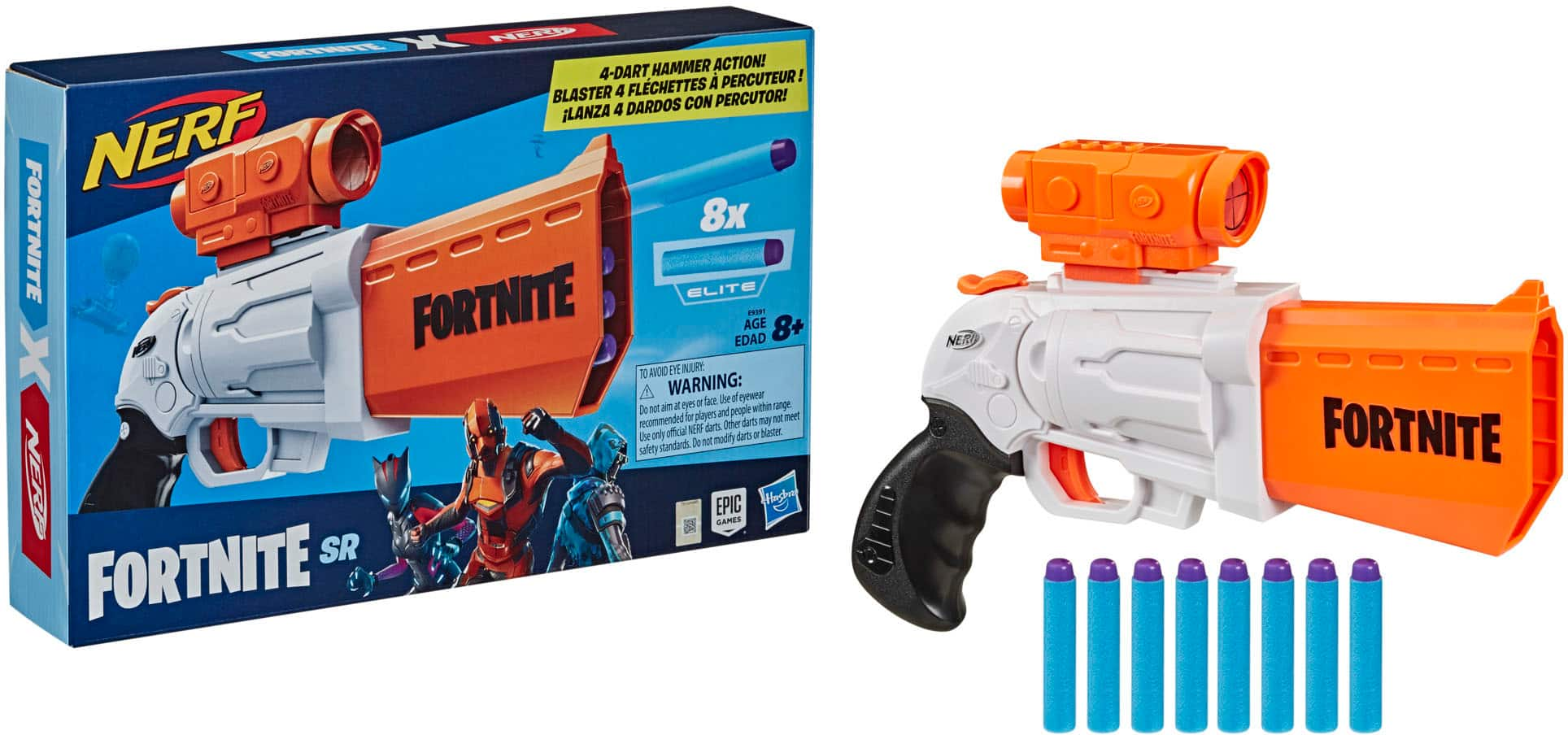 Nerf Fortnite SR Blaster, Includes 8 Official Nerf Darts, for Kids Ages 8  and Up