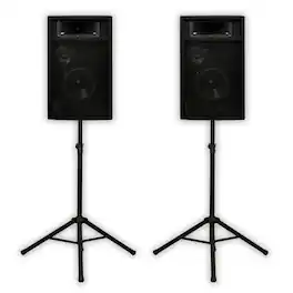 Acoustic Audio by Goldwood - PA-365X Passive 6.5" DJ Speakers and Stands PA Karaoke 3-Way Studio Home Audio - Black