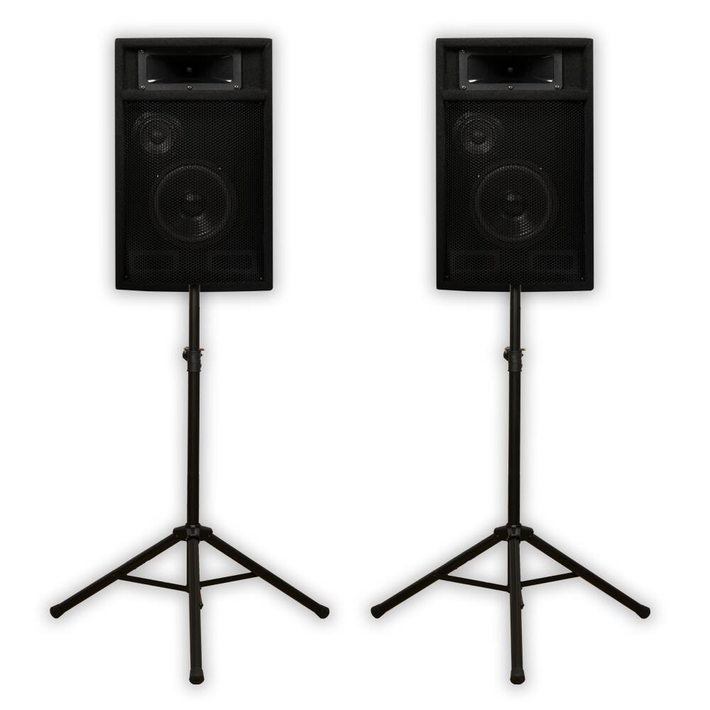 Front. Acoustic Audio by Goldwood - PA-365X Passive 6.5" DJ Speakers and Stands PA Karaoke 3-Way Studio Home Audio - Black.