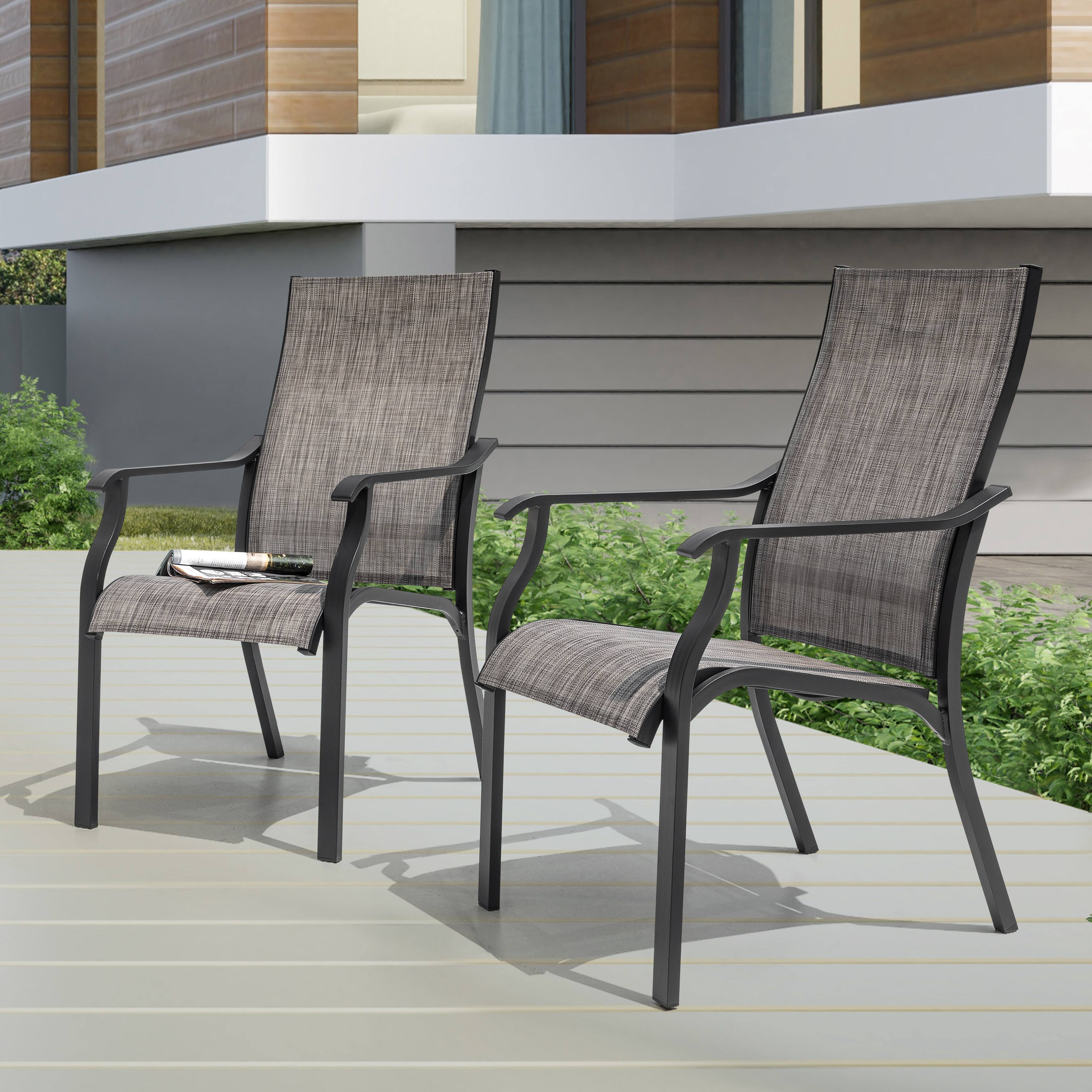 Left. Nuu Garden - Outdoor 2-Piece Textilene Dining Chairs with Aluminum Frame - Grayish Brown.