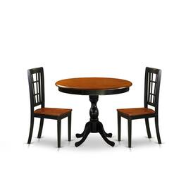 East West Furniture - 3-Piece Modern Dining Table Set Contains a Dining Room Table and 2 Dining Chairs with Slatted Back - Multi-Color