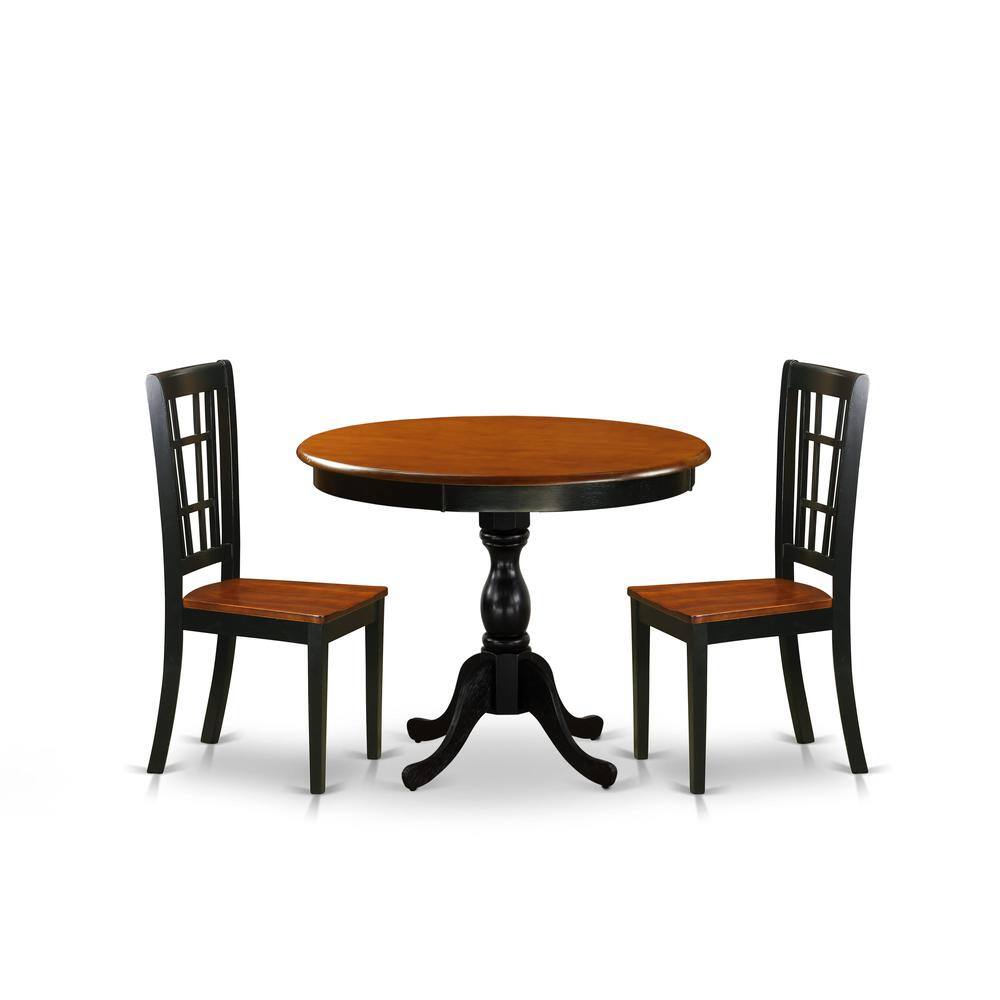 Front. East West Furniture - East West Furniture 3-Piece Modern Dining Table Set Contains a Dining Room Table and 2 Dining Chairs with Slatted Back - Multi-Color.