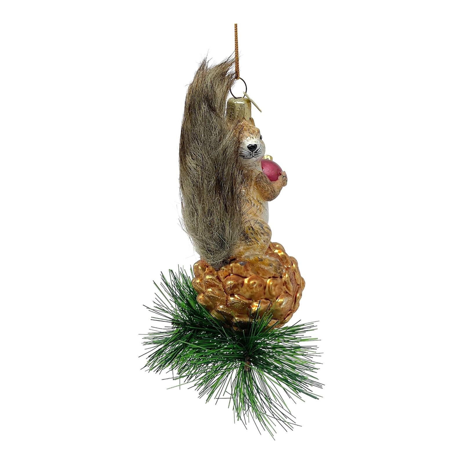 Alt View 1. Kurt S Adler - Kurt Adler Noble Gems Brown Squirrel on Pinecone Glass Christmas Tree Ornaments 6 inch - Brown.