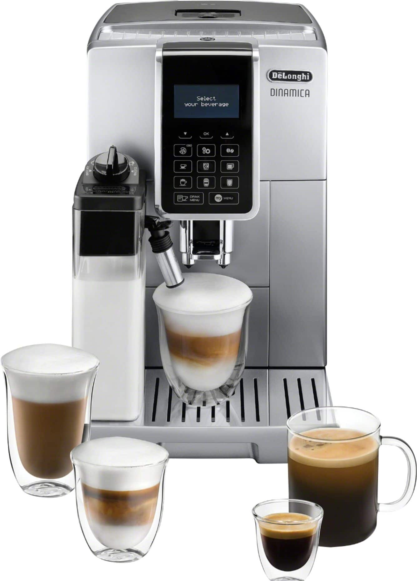 De'Longhi Dinamica Automatic Coffee & Espresso Machine with Iced Coffee +  Manual Milk Frother