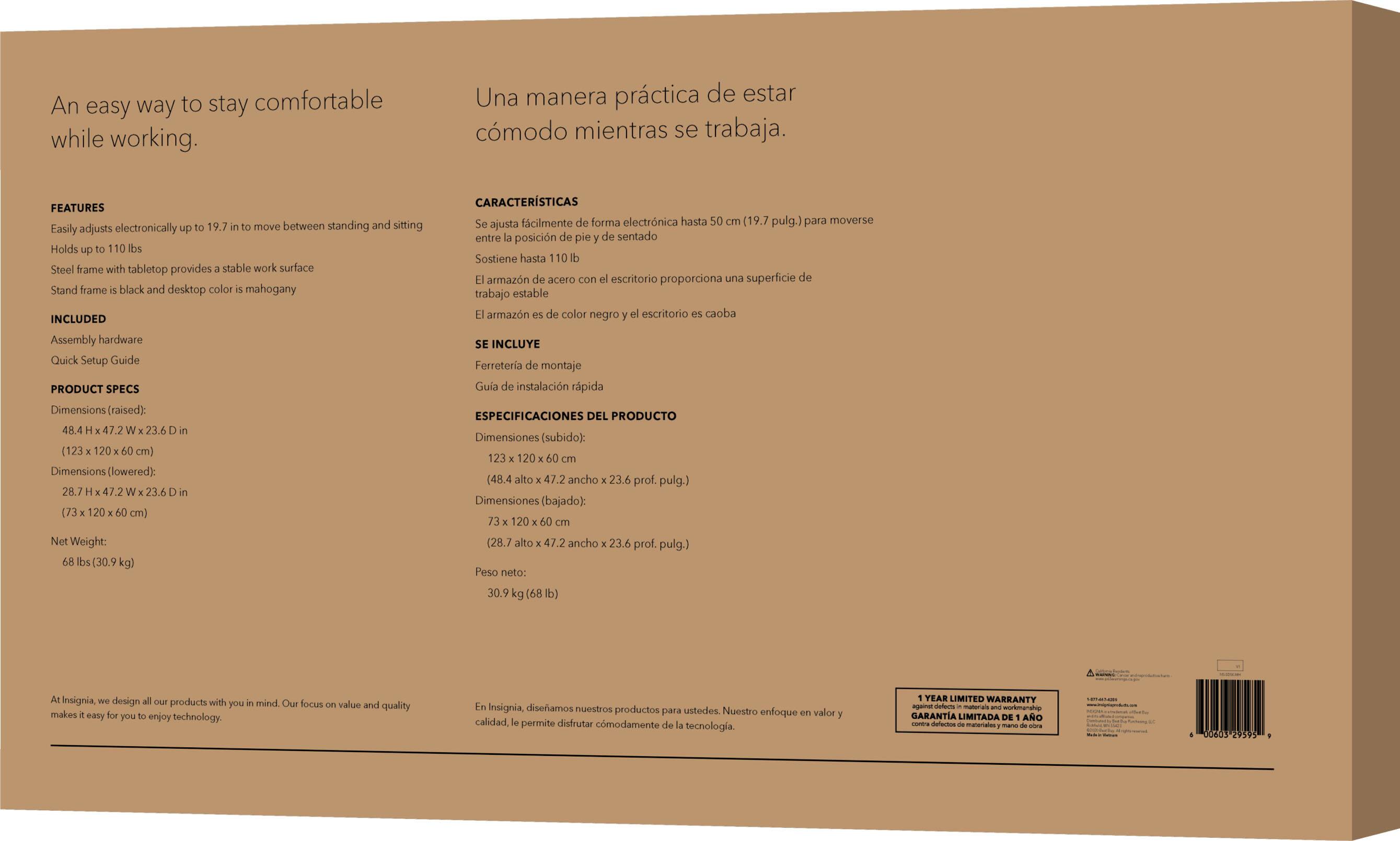 Alt View 19. Insignia™ - Adjustable Standing Desk with Electronic Control - 47.2" - Mahogany.