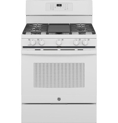 GE - 5.0 Cu. Ft. Freestanding Gas Convection Range with Steam self-clean and Hot air frying - White on White