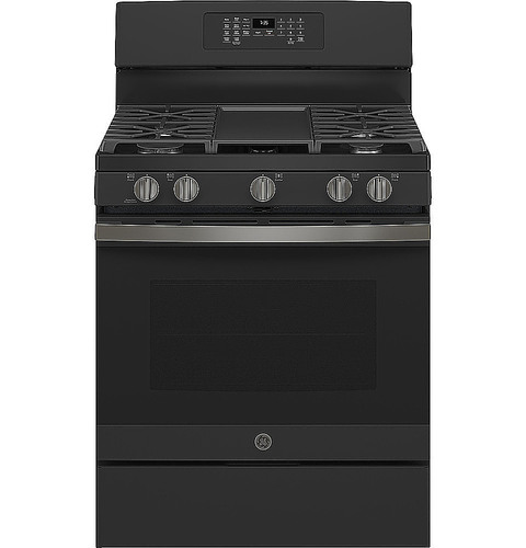 GE - 5.0 Cu. Ft. Freestanding Gas Convection Range with Steam self-clean and Hot air frying - Fingerprint Resistant Black Slate