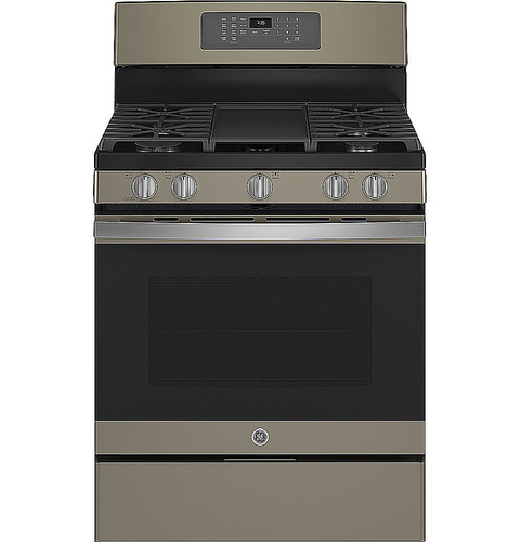 GE - 5.0 Cu. Ft. Freestanding Gas Convection Range with Steam self-clean and Hot air frying - Fingerprint Resistant Slate