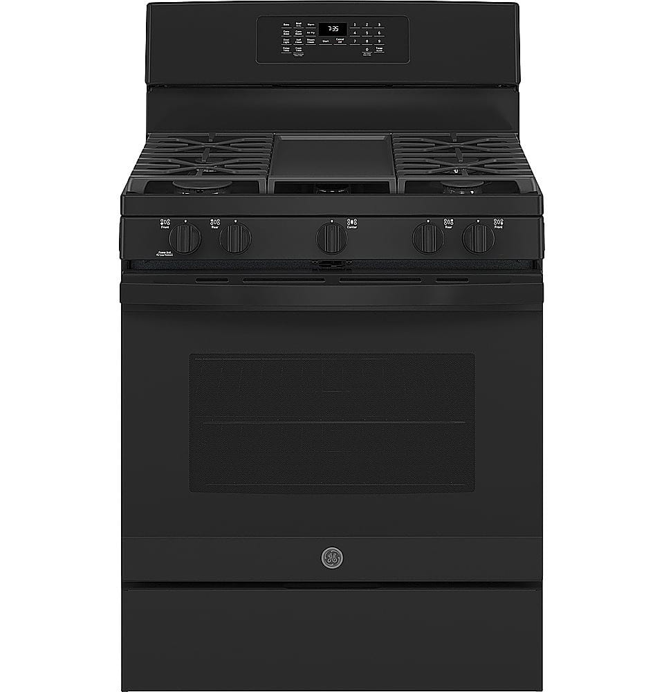 Front. GE - 5.0 Cu. Ft. Freestanding Gas Convection Range with Self-Steam Cleaning and No-Preheat Air Fry - Black on black.