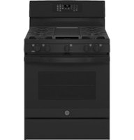 GE - 5.0 Cu. Ft. Freestanding Gas Convection Range with Self-Steam Cleaning and No-Preheat Air Fry - Black on Black - Front_Zoom