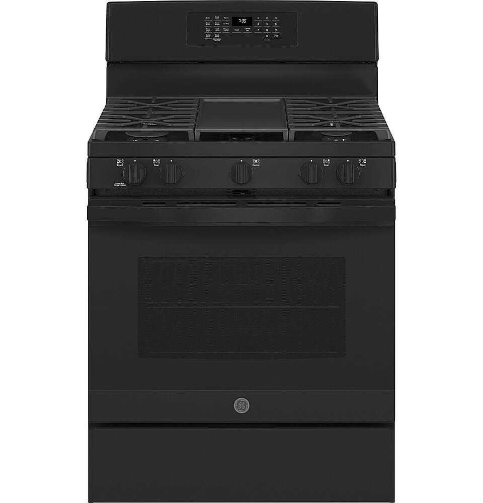 Alt View 23. GE - 5.0 Cu. Ft. Freestanding Gas Convection Range with Self-Steam Cleaning and No-Preheat Air Fry - Black on black.