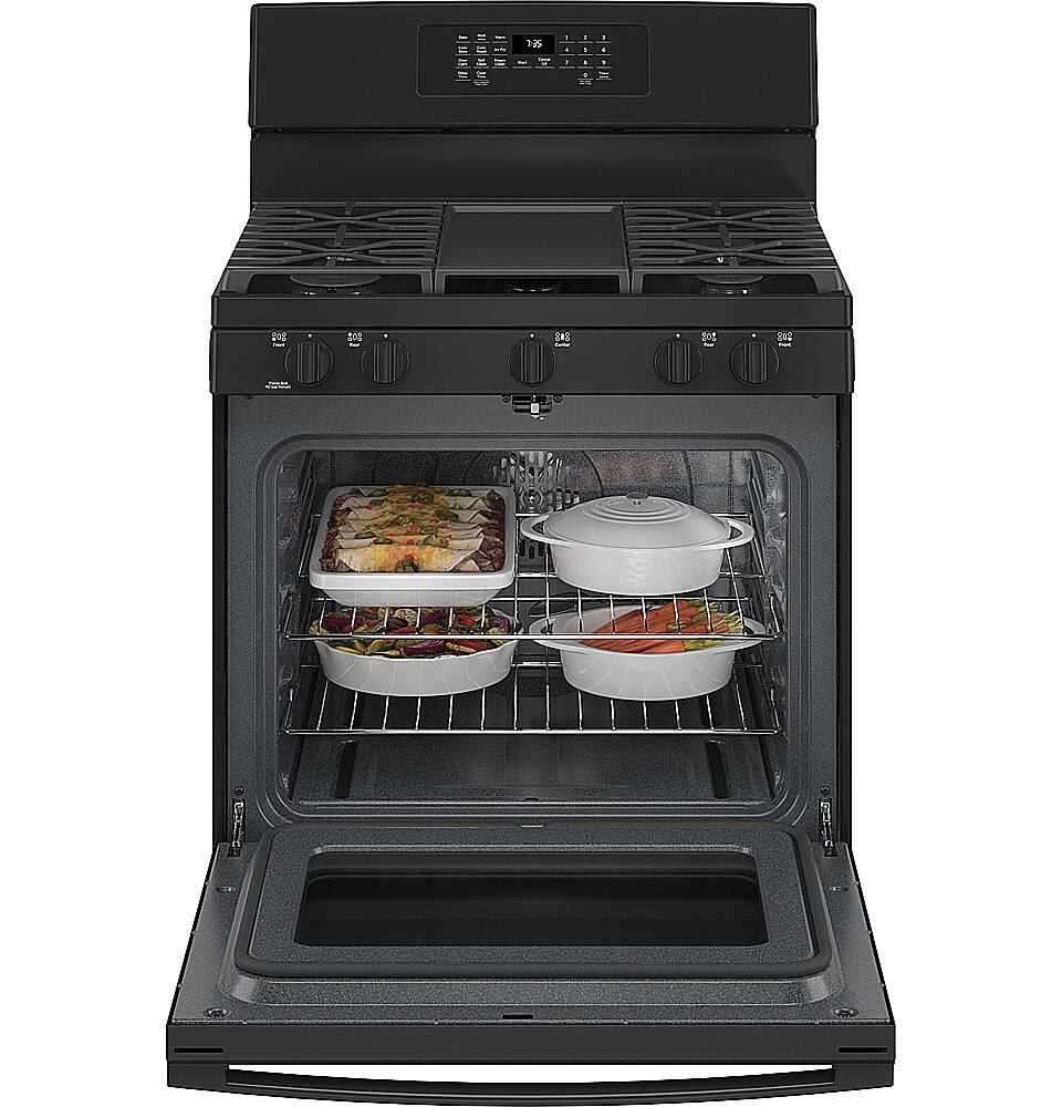 Alt View 14. GE - 5.0 Cu. Ft. Freestanding Gas Convection Range with Self-Steam Cleaning and No-Preheat Air Fry - Black on black.