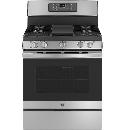GE - 5.0 Cu. Ft. Freestanding Gas Convection Range with Steam self-clean and Hot air frying - Stainless Steel