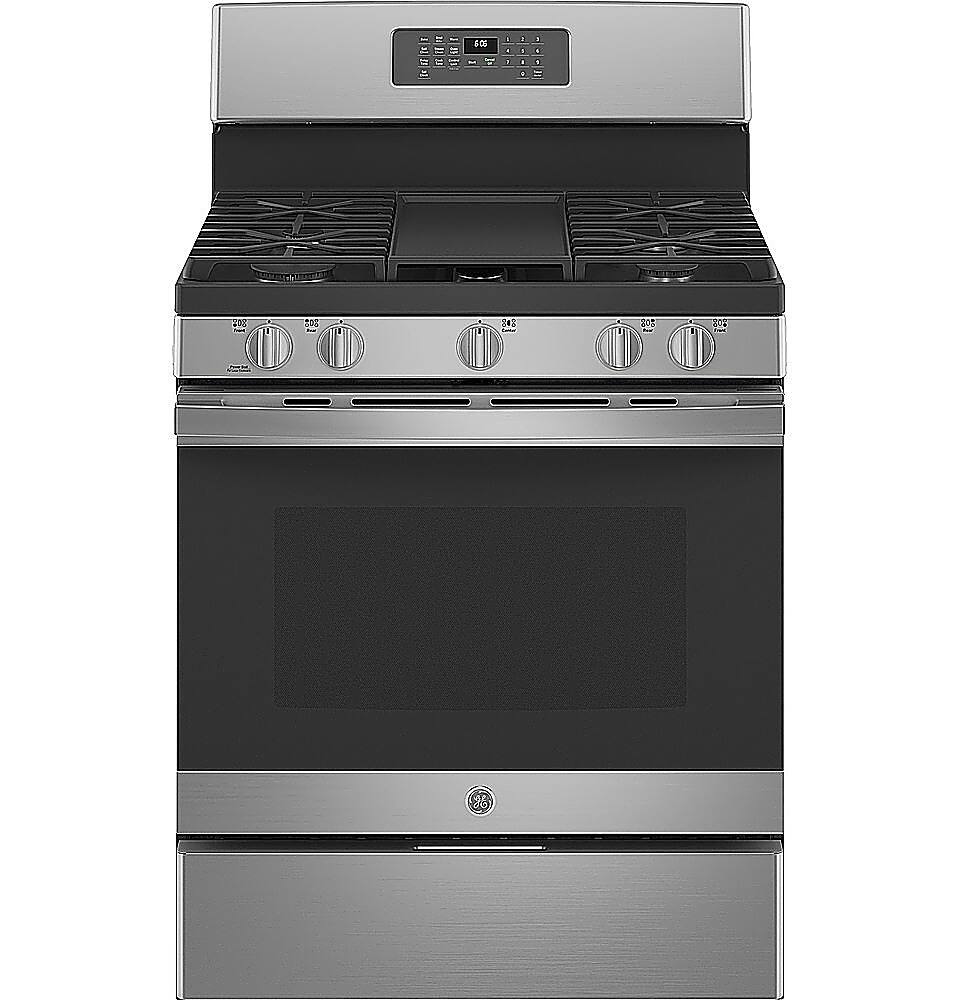 Front. GE - 5.0 Cu. Ft. Freestanding Gas Range with Self-cleaning and Power Boil Burner - Stainless Steel.