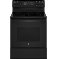 GE - 5.3 Cu. Ft. Freestanding Electric Convection Range with Self-Steam Cleaning and No-Preheat Air Fry - Black on black - Front_Zoom