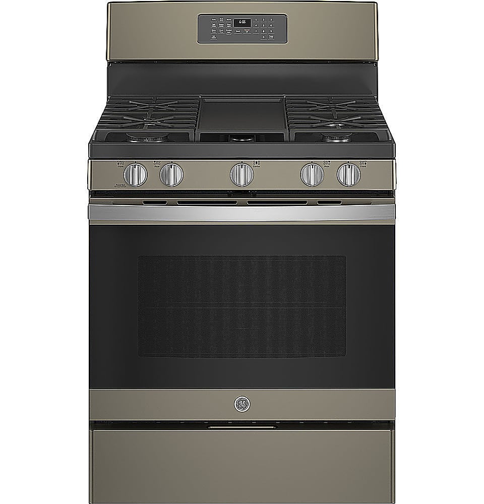 Front. GE - 5.0 Cu. Ft. Freestanding Gas Range with Self-cleaning and Power Boil Burner.