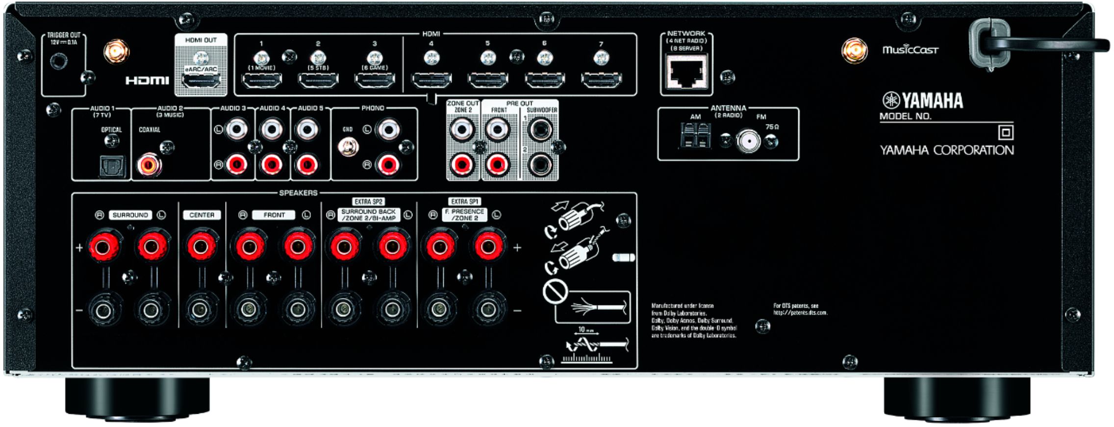 Back View: Yamaha - RX-V6A 7.2-channel AV Receiver with 8K HDMI and MusicCast - Black
