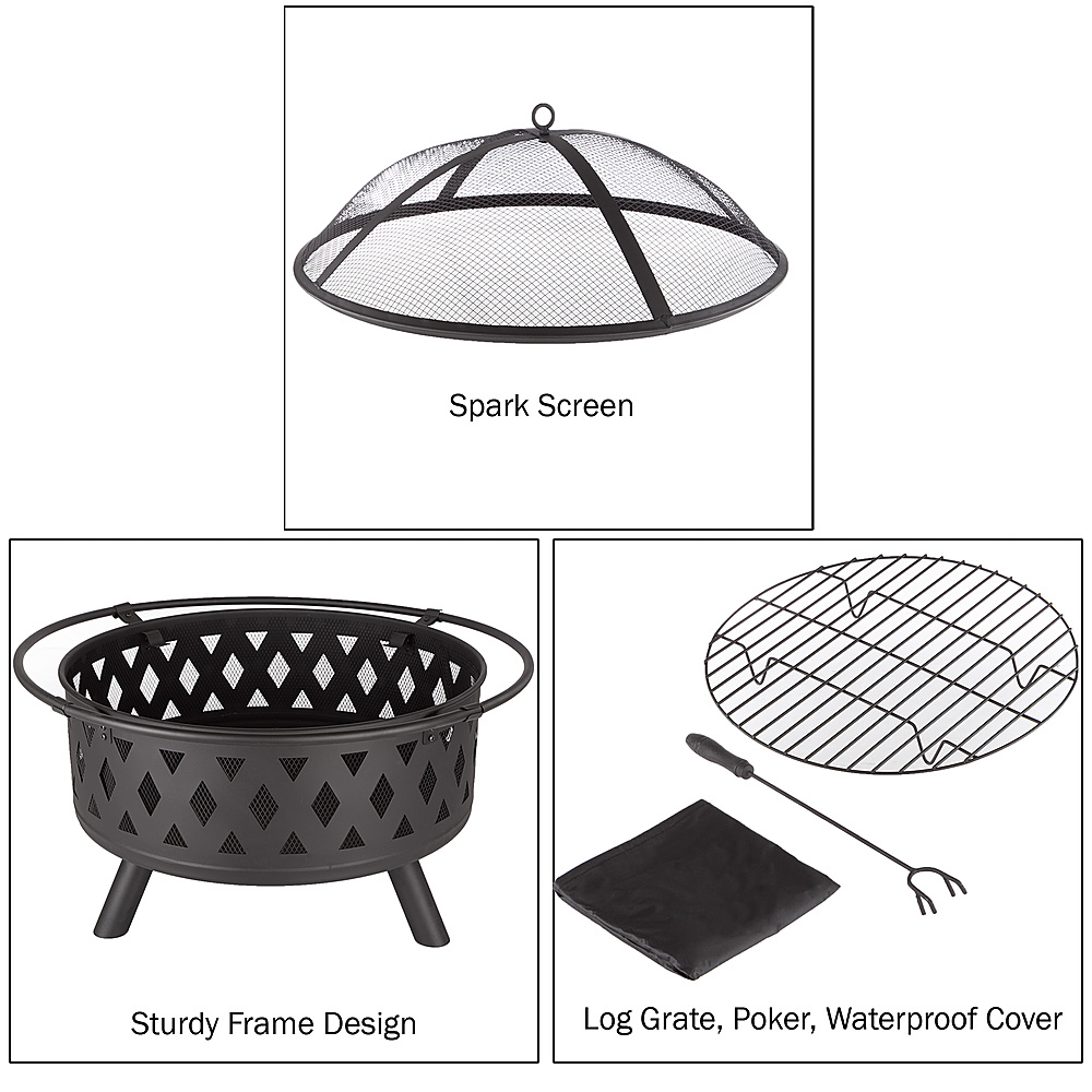 Pure Garden Fire Pit Set, Wood Burning Pit With Spark Screen, Cover and ...