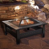 Pure Garden - Fire Pit Set, Wood Burning Pit With Spark Screen, Cover and Log Poker,  32" Marble Tile Square Firepit - Bronze, orange marbled - Front_Zoom