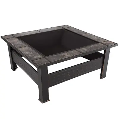 Fire Pit Set, Wood Burning Pit - Includes Screen, Cover and Log Poker - Great for Outdoor and Patio, 33 inch Square Marble Tile Firepit by Pure Garden