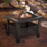 Pure Garden - Fire Pit Set, Wood Burning Pit With Spark Screen, Cover and Log Poker,  26" Woven Metal Square Firepit - Bronze - Front_Zoom