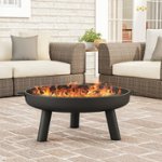 Front. Pure Garden - 27.5” Outdoor Fire Pit- Raised Steel Bowl for Above Ground Wood Burning- Side Handles & Storage Cover - Black.