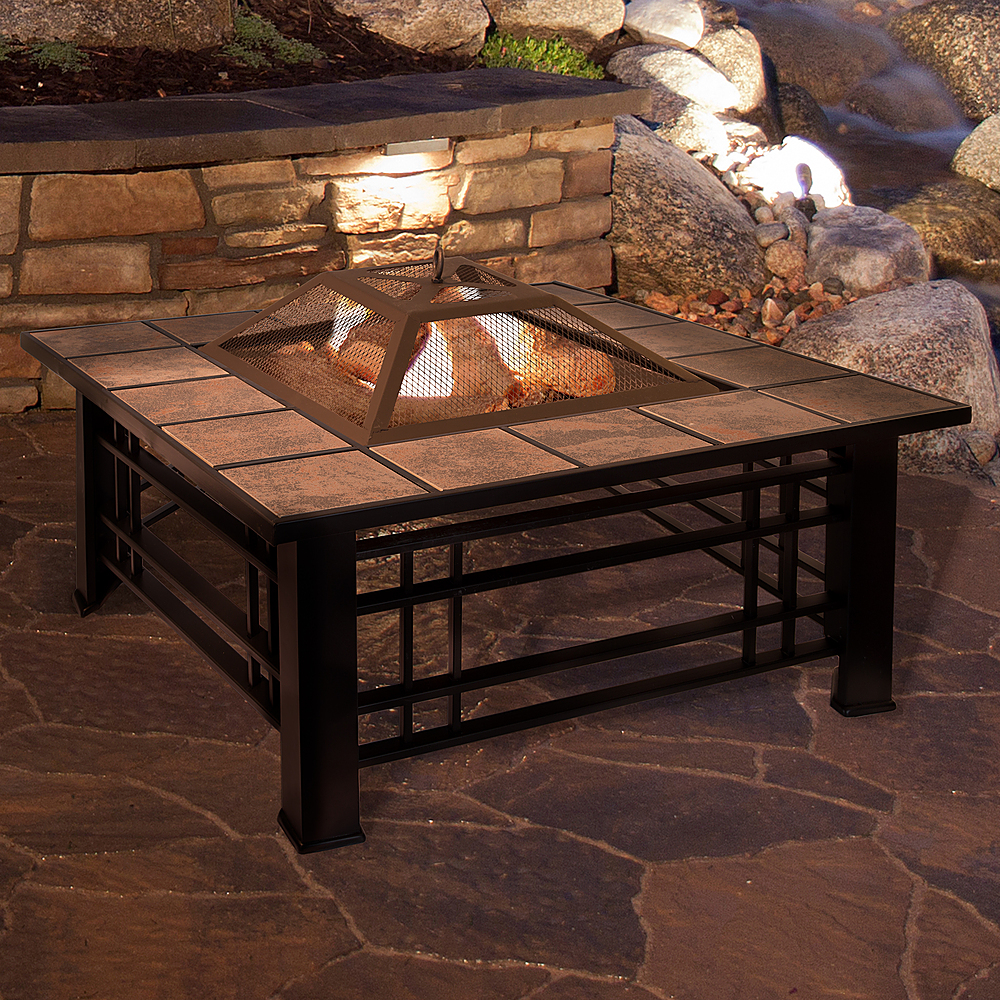 Pure Garden Fire Pit Set Wood Burning, Square Screen For Fire Pit