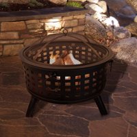 Pure Garden - Fire Pit Set, Wood Burning Pit - Includes Spark Screen and Log Poker, 26” Round Metal Firepit - Black - Front_Zoom