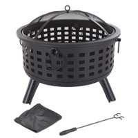 Pure Garden - Fire Pit Set, Wood Burning Pit - Includes Spark Screen and Log Poker, 26” Round Metal Firepit - Black - Alt_View_Zoom_11