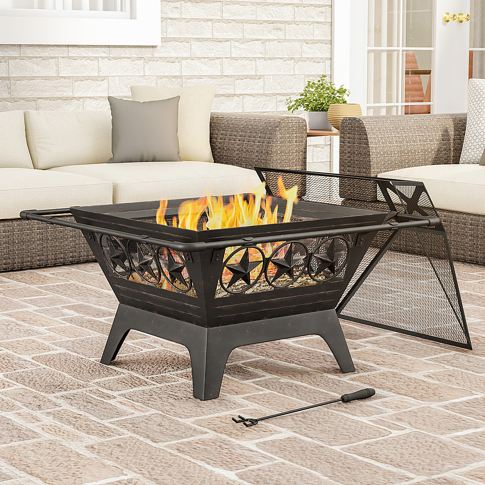 Pure Garden 32 Outdoor Deep Fire Pit, Large Outdoor Fire Pit Table