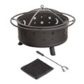Alt View 15. Pure Garden - 32" Round Outdoor Fire Pit with Steel Bowl, Star Cutouts Spark Screen, Log Poker, Storage Cover for Patio Wood Burning - Black.