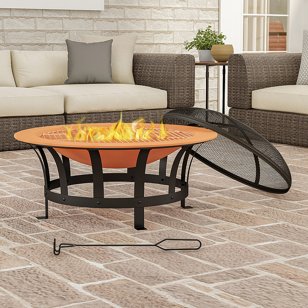 Pure Garden Portable Fire Pit 30 Round, Circular Fire Pit Patio