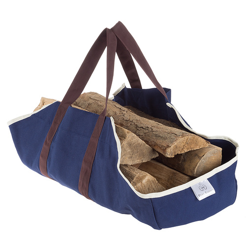 Pure Garden - Heavy Duty Canvas Log Holder Bag with Reinforced Handles for Firepits, Fireplaces and Campfires - Navy Blue