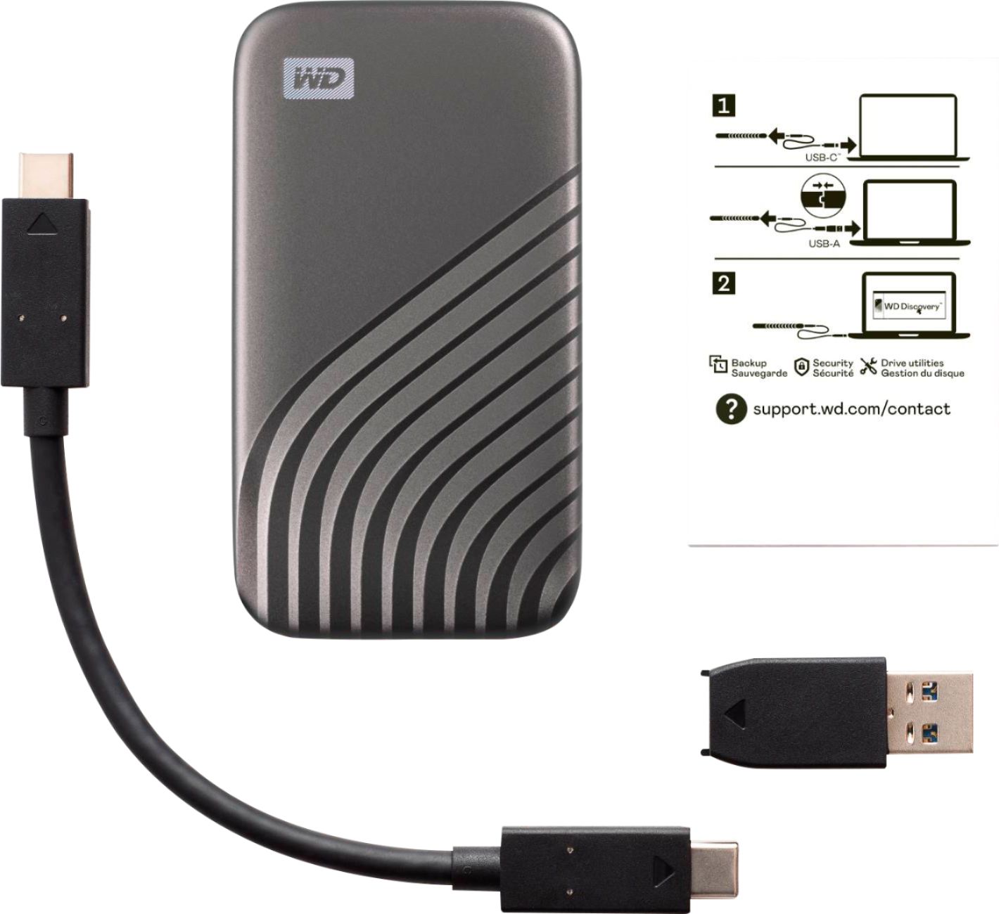 Type-C Buy - WD SSD External Space WDBAGF0010BGY-WESN My Portable Passport Gray 1TB USB Best