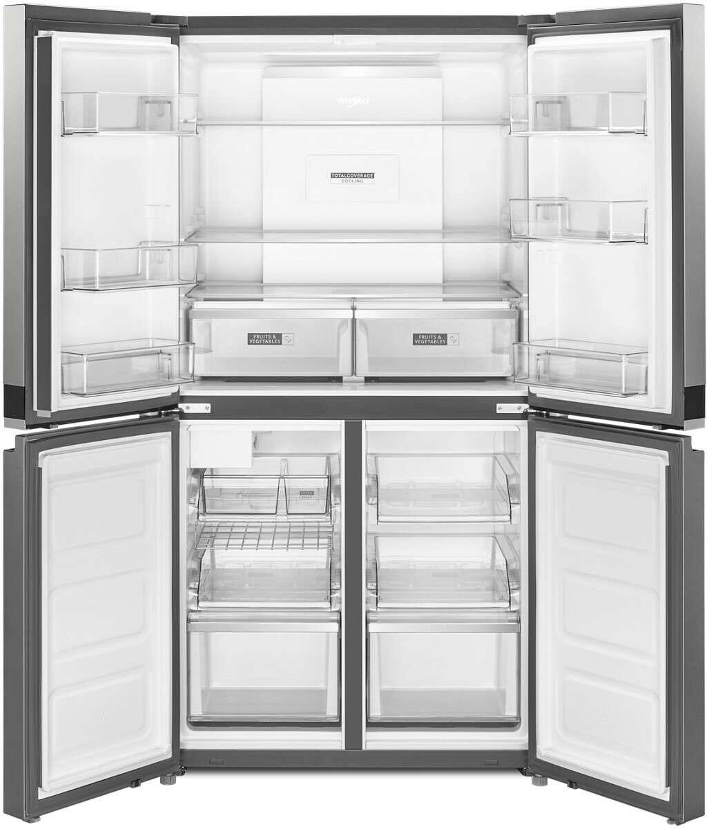 Angle. Whirlpool - 19.4 Cu. Ft. 4-Door French Door Counter-Depth Refrigerator with Flexible Organization Spaces - Stainless Steel.