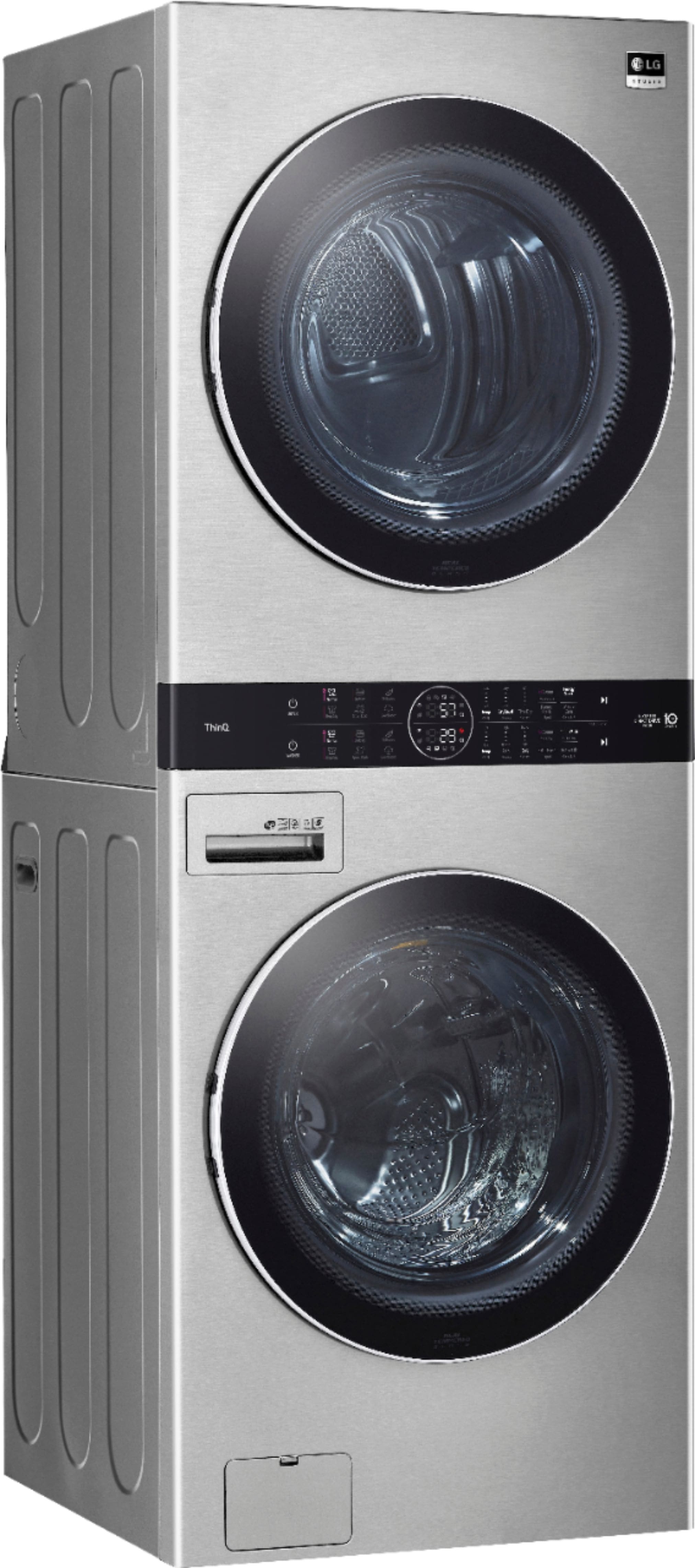 Left View: LG - STUDIO 5.0 Cu. Ft. HE Smart Front Load Washer and 7.4 Cu. Ft. Electric Dryer WashTower w/Steam and Built-In Intelligence - Noble steel