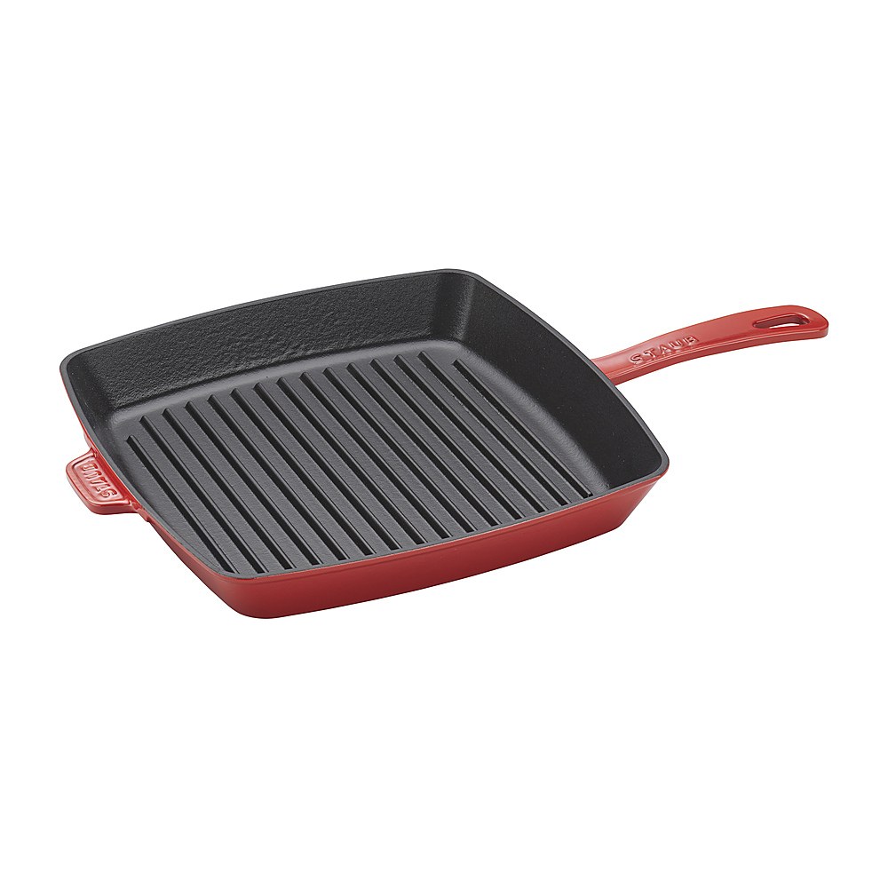 Angle View: Staub - Cast Iron 12-inch Square Grill Pan - Cherry