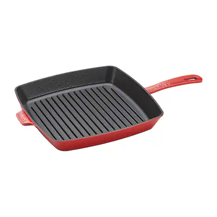 Angle. Staub - Cast Iron 12-inch Square Grill Pan - Cherry.