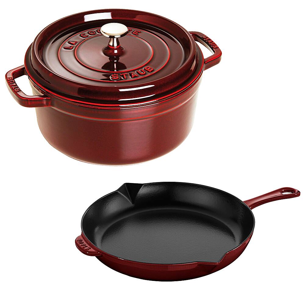 Angle View: Staub - Cast Iron 3-pc Cocotte and Fry Pan Set - Majolique Grenadine