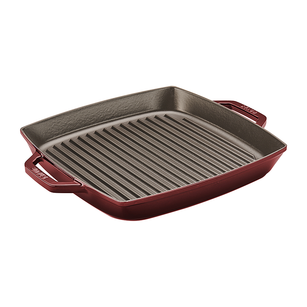 Angle View: Staub - Cast Iron 13-inch Square Double Handle Grill Pan - Grenadine