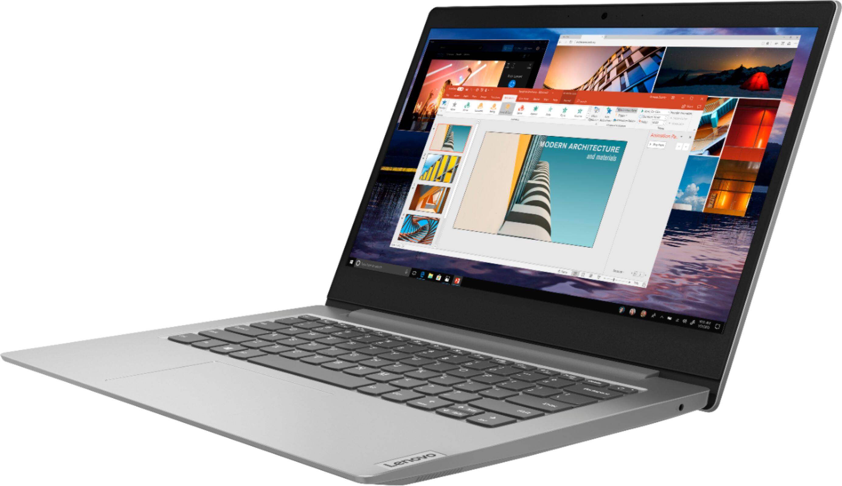 Left View: Lenovo - Geek Squad Certified Refurbished IdeaPad Slim 14" Laptop - AMD A6-Series - 4GB Memory - 64GB eMMC Flash Memory - Platinum Gray