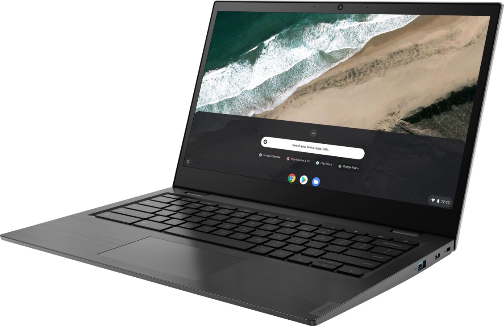 Left View: Lenovo - Geek Squad Certified Refurbished 14" Touch-Screen Chromebook - AMD A6-Series - 4GB Memory - 32GB eMMC Flash Memory - Platinum Gray